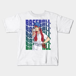 Baseball Player Boys Girls Youth Female Pitcher Sports Kids T-Shirt